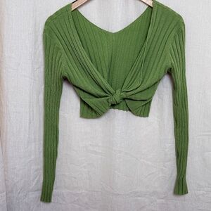 Green Medium cropped tie front cardigan
